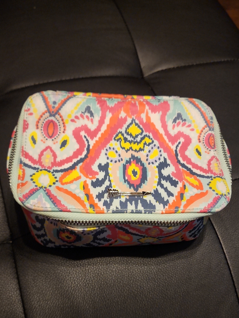Stella & Dot Coral, Navy, Yellow & Mint Patterned Cosmetic Case